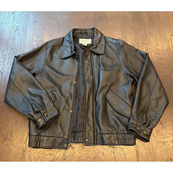 Eddie Bauer Jackets & Blazers - Eddie Bauer Men's Genuine Leather Bomber Jacket Black Size Small Full Zip